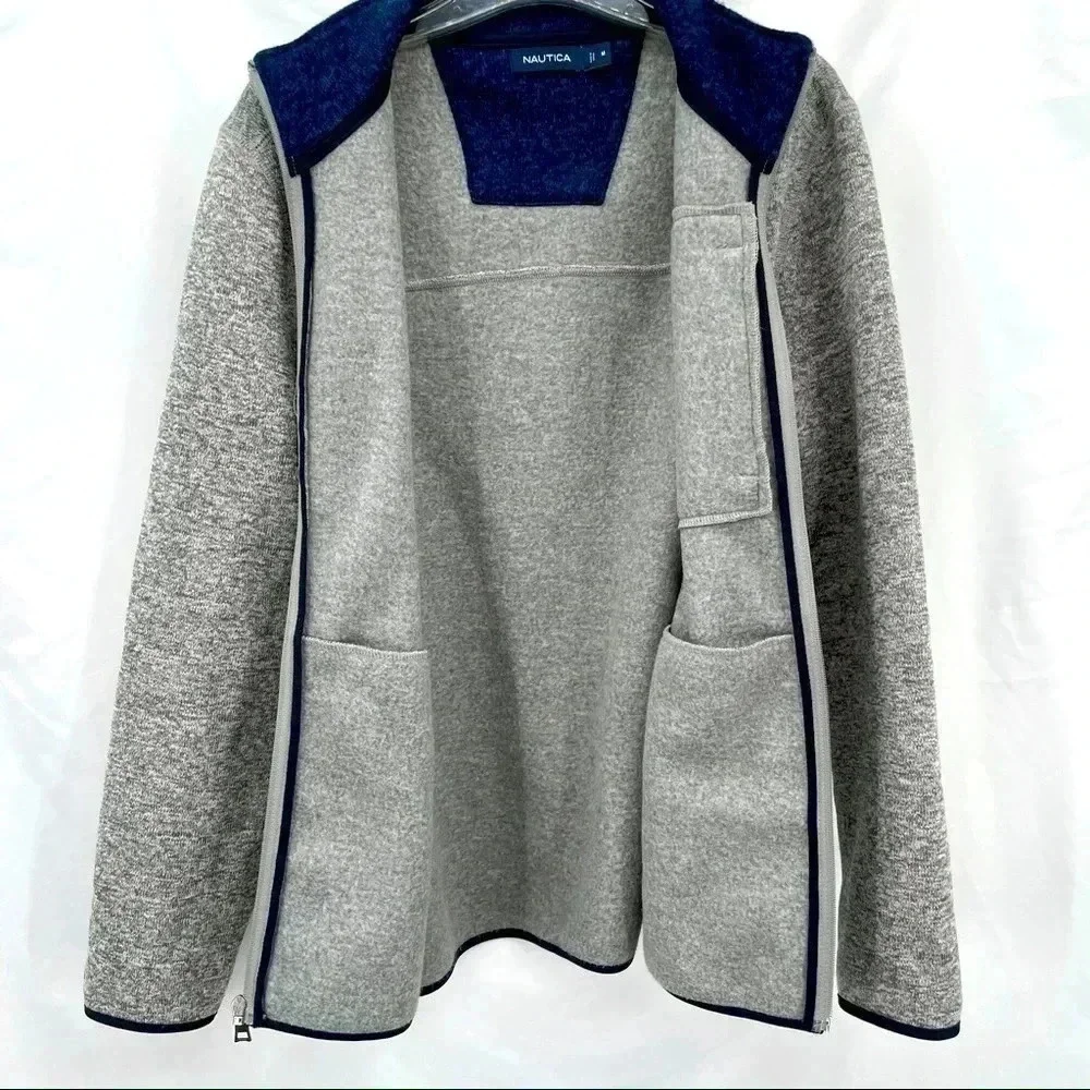 Nautica Men’s Gray Knit Jacket Medium Full Zip Closure Pockets